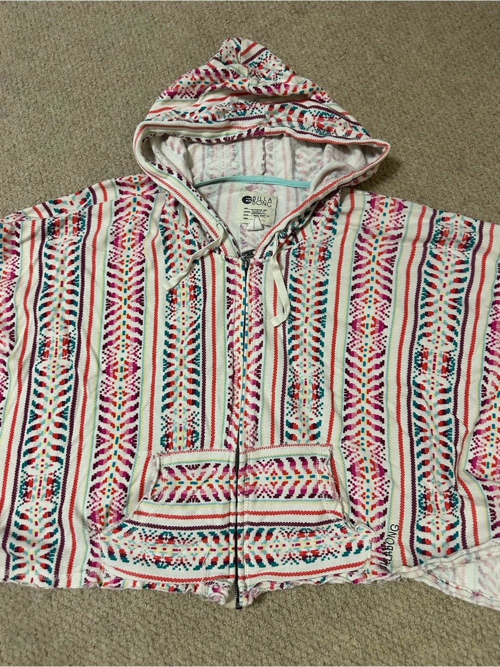 Billabong Women’s Pink Multicolor Hooded Swim Cover-Up Top - small - Picture 7 of 8
